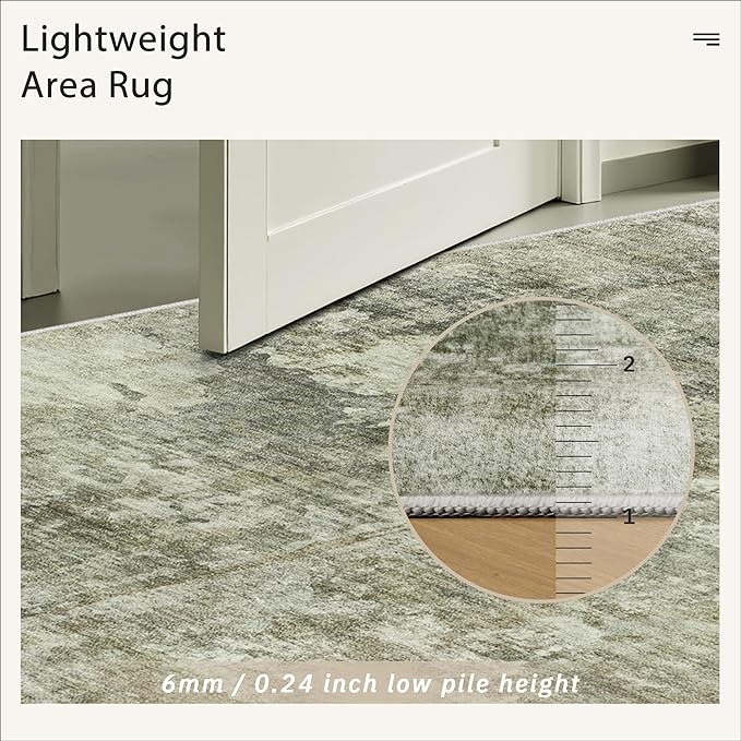 Soalmost Abstract Rug 5x7 Machine Washable Area Indoor Green Black Low Pile Non-Slip Foldable Thin Accent Rugs for Bedroom Living Room Dining Room