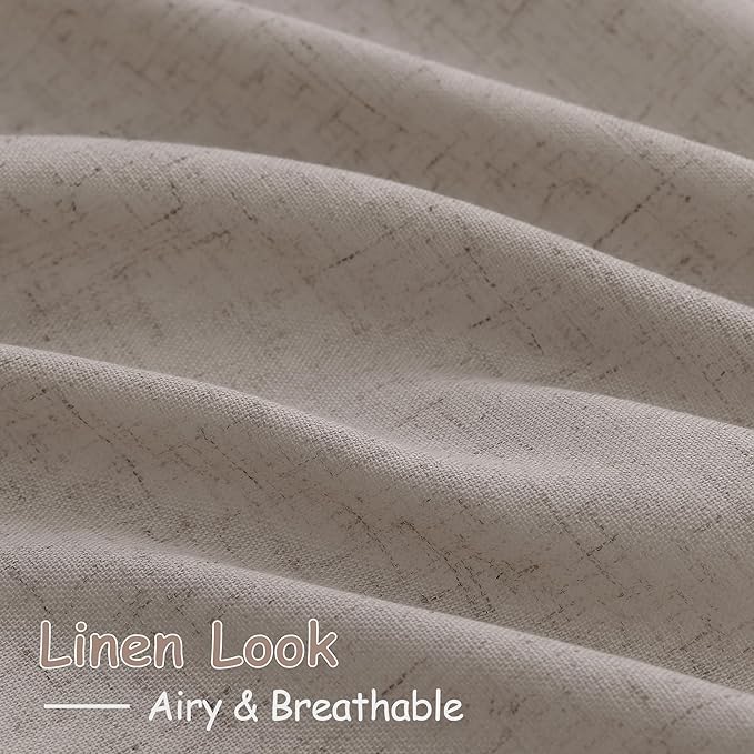 Nanspring Stone Beige Linen Curtains 84 Inches Long for Living Room Light Filtering Semi Sheer Curtain Back Tab Simple Modern Elegant Farmhouse Luxury Drapes for Bedroom Office 52x84,2 Panels