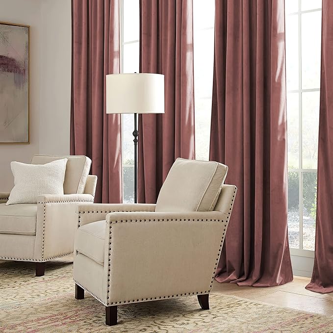 RYB HOME Dusty Pink Velvet Curtains 96 inch, Darkening Window Curtains for Living Room Energy Efficient Backdrop Festival Decor for Girls Bedroom Dining Room, Wild Rose, W52 x L96 inch, 2 Panels