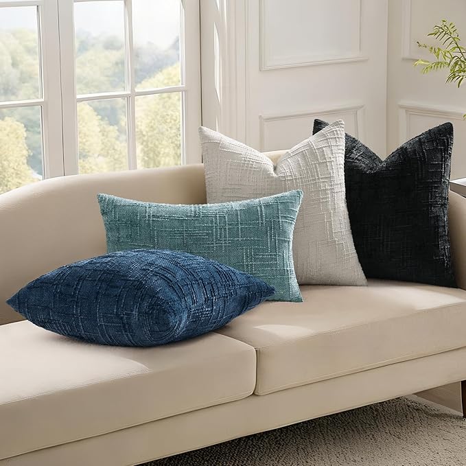 decorUhome Black Chenille Euro Sham Throw Pillow Covers 22x22 Set of 2 Textured Soft Cozy Slubby Couch Pillow Covers Modern Farmhouse Boho Decorative Pillow Cases for Bed Sofa Living Room
