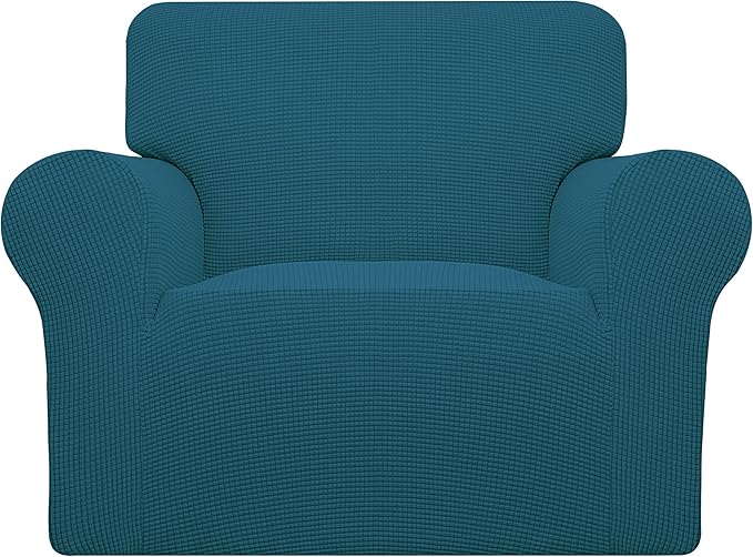 Easy-Going Stretch Oversized Chair Sofa Slipcover 1-Piece Couch Sofa Cover Furniture Protector Soft with Elastic Bottom for Kids Spandex Jacquard Fabric Small Checks Peacock Blue