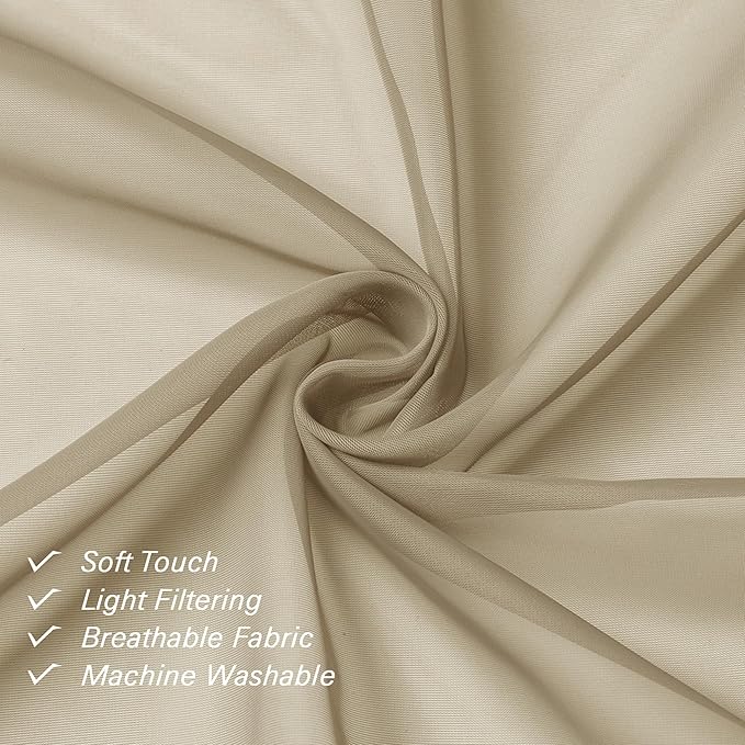 Lecloud Taupe Sheer Curtains 78 Inches Long 2 Panels, Elegant Light Filtering Voile Breathable Curtains, Solid Window Treatments with Dual Rod Pocket for Dining Room Bedroom, Each 42" W x 78" L