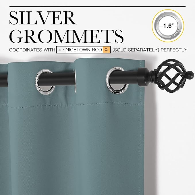 NICETOWN Modern Blackout Curtains Noise Reducing, Greyish Blue, 2 Panels, W55 x L108 -Inch, Thermal Insulated and Privacy Room Darkening Drape Panels for Boy's Guest Room Door Window