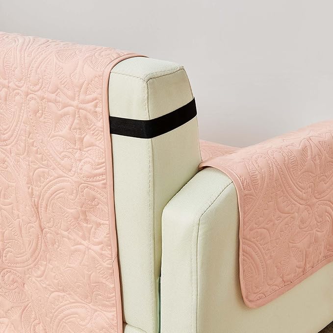 Great Bay Home Reversible Sofa Cover - Washable Slipcover Furniture Protector with Elastic Straps - Perfect for Kids & Pets - Quilted & Stitched Detail (Dusty Rose/Taupe)