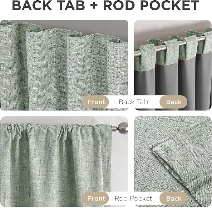 Joydeco Blackout Curtains for Bedroom - 100% Light Blocking 2 Panels Sage Green Drapes 66" W x 84" L, Thermal Insulated Room Darkening Curtains, Linen Textured for Living Room, Rod Pocket & Back Tabs