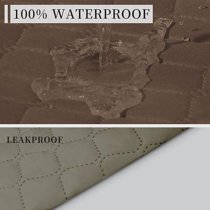 ISSUNTEX Double Protection 100% Waterproof Recliner Covers for Living Room, Reversible Furniture Protector Recliner Couch Sofa Slipcover for Dogs, Pets, Kids (Recliner, Brown/Beige)
