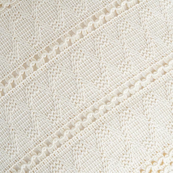 Fancy Homi Set of 1 Boho Cream Decorative Throw Pillow Cover 18x18 Inch for Couch Bed Sofa, Aesthetic Modern Organic Farmhouse Home Decor, Soft Cotton Cute Accent Macrame Woven Cushion Case
