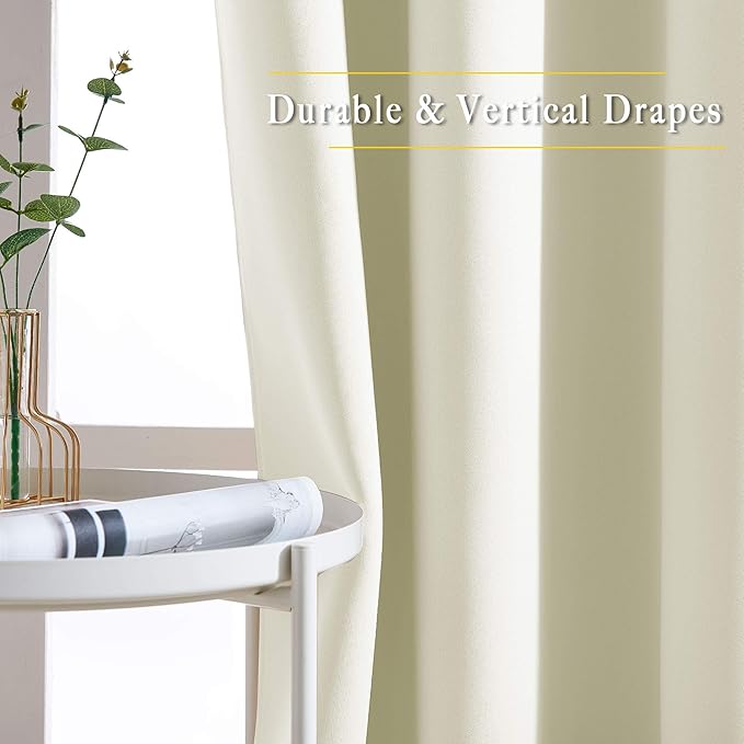 NICETOWN Room Darkening Curtains Extra Long 110 Inches, Grommet Thermal Insulated Weighted Window Treatments for Living Room/Farmhouse, W66 x L110, Beige, 2 Panels