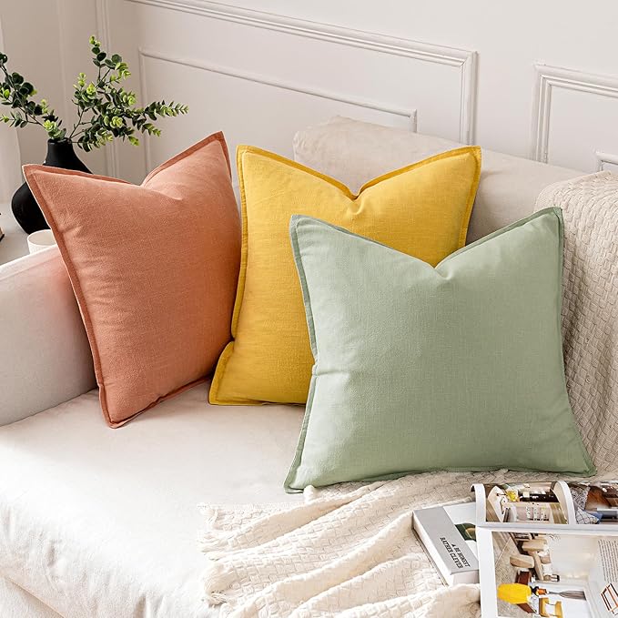 MIULEE Decorative Linen Euro Sham Pillow Covers 22x22 Inch Coral Boho Farmhouse Neutral Spring Couch Throw Pillows for Bed Pack of 2 Accent Modern Pillowcase Summer Sofa Livingroom Home Decor