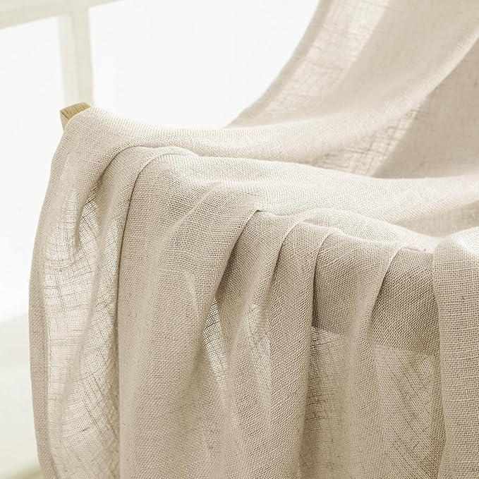 MIULEE Linen Curtains 96 Inch Length 2 Panels for Bedroom Living Room, Soft Thick Linen Textured Back Tab Window Drapes Semi Sheer Light Filtering Rod Pocket Modern Farmhouse Decor
