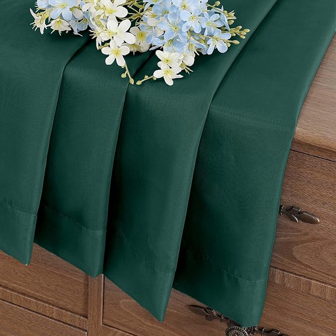 Green Small Sheer Curtains 2 Panels Set, Kitchen Curtains 36 Inch Length, Elegant Light Filtering Short Window Drapes for Living Room Bedroom, Dual Rod Pocket, Hunter Green, 2x42Wx36L Inches
