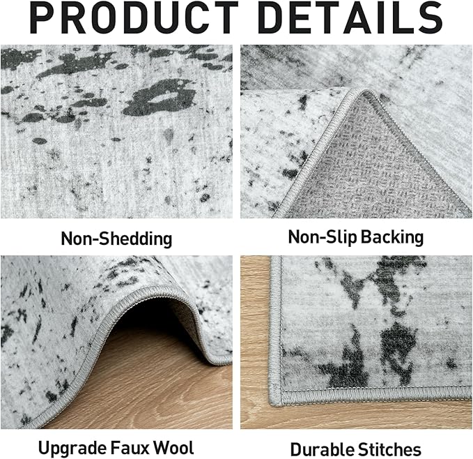 6x9 Area Rugs Washable Rug: Large Modern Abstract Living Room Rug Soft Anti-Skid Thin Carpet Indoor Floor Non-Shedding Carpets for Bedroom Dining Room Farmhouse Nursery Home Office Black White Grey