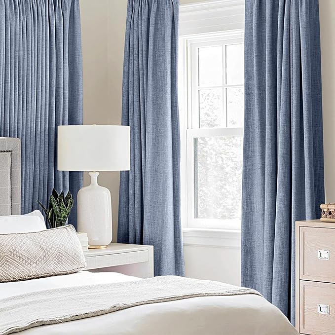 MIULEE Linen Texture Curtains for Bedroom Solid 100% Blackout Thermal Insulated Stone Blue Curtains Grommet Room Darkening Drapes Luxury Decor for Living Room Nursery 52x72 Inch (2 Panels)
