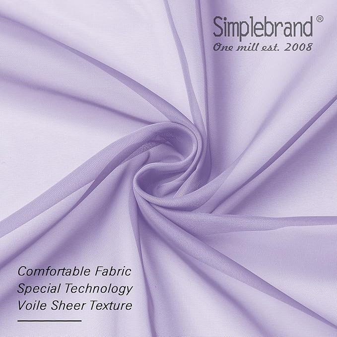 Simplebrand Lavender Sheer Curtains 63 Inch Length 2 Panels, Rod Pocket Solid Color Window Sheer Curtain Panels, Elegant Curtains & Drapes for Living Room, Bedroom 2 Panels (42" W x 63" L)