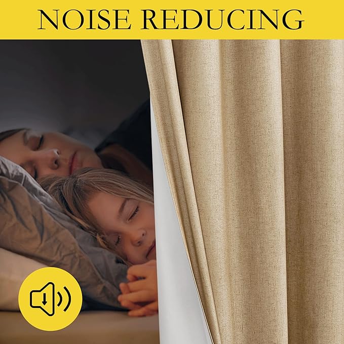 NICETOWN 100% Absolutely Blackout Linen Curtains with Thermal Insulated White Liner, Camel, W42 x L72, 2 Panels, Long Curtains 72 inch Length for Patio Door, Doorway, Office, Overnight Shiftworker