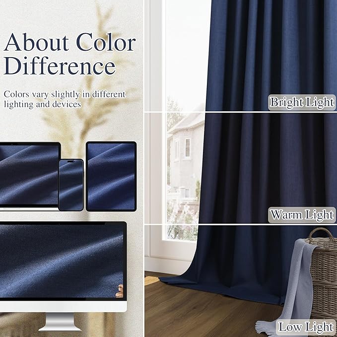 Guken Navy Blue 100% Blackout Curtains 84 Inch Length 2 Panels Set for Living Room Bedroom Back Tab Thermal Insulated Black Out Linen Drapes Room Darkening Window Curtains 84 Inches Long