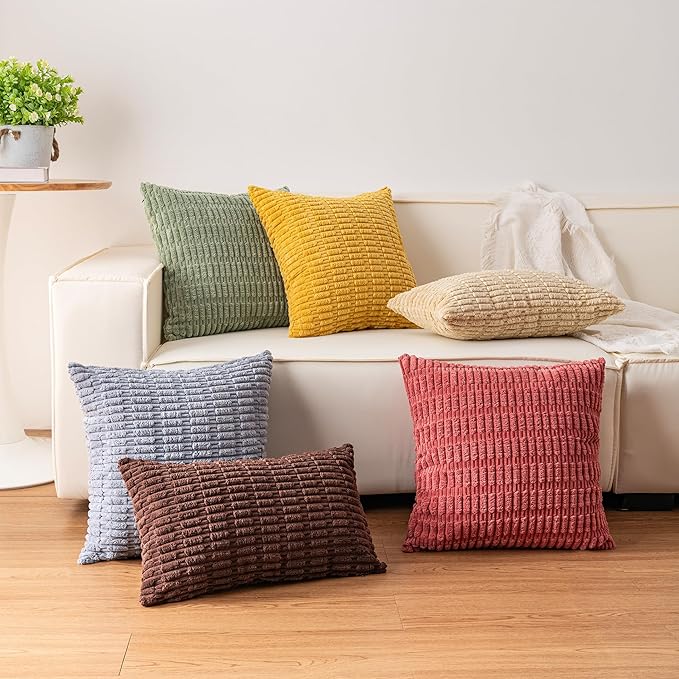 Pack of 2 Corduroy Decorative Throw Pillow Covers 18x18 Inch Soft Striped Pillow Covers Modern Farmhouse Home Decor for Sofa Living Room Couch Bed（Aqua）