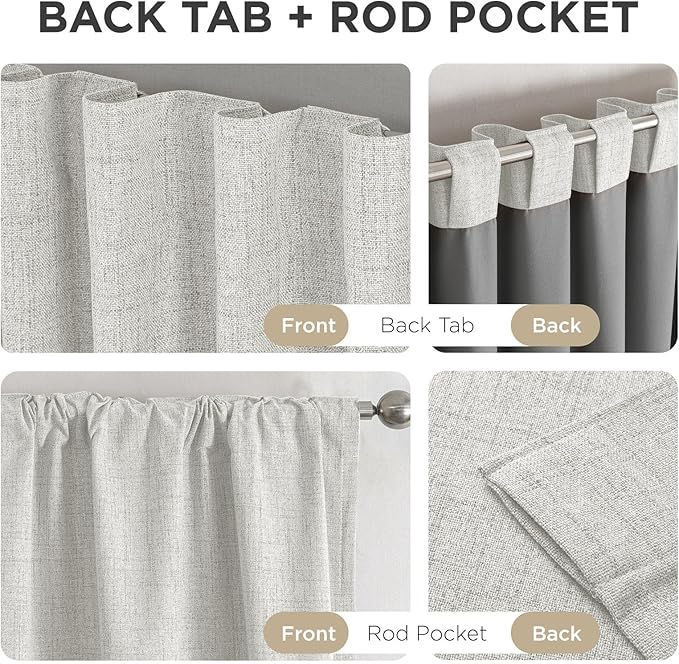 Joydeco Linen Blackout Curtains for Bedroom - 100% Light Blocking 1 Panels, White Drapes 70" W x 108" L, Thermal Insulated Room Darkening Curtains for Living Room, Rod Pocket & Back Tabs