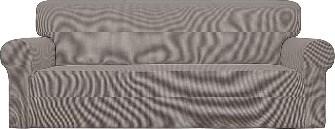 Easy-Going Stretch Oversized Sofa Slipcover 1-Piece Sofa Cover Furniture Protector Couch Soft with Elastic Bottom for Kids, Polyester Spandex Jacquard Fabric Small Checks Taupe