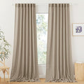 RYB HOME Linen Curtains for Windows - Airy Semi Sheer for Bathroom Kids Room Doorway, Privacy Assured Home Decor Elegant Shabby Chic, 52 inch Width x 102 inch Length, Khaki, 2 Panels Set