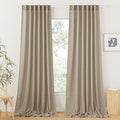RYB HOME Extra Long Linen Curtains for Dining Room 120 inches Long, Back Tab Farmhouse Light Filtering Privacy Lightweight Floor Sweeping Drapes for Living Room, Khaki, 52" W, 2 Panels