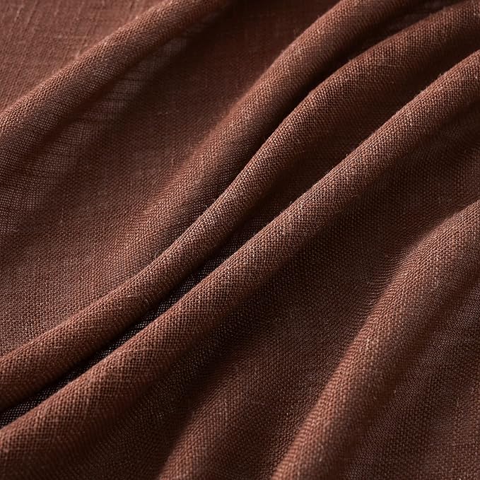 MIULEE Chocolate Brown Linen Curtains 63 Inch Length 2 Panels for Bedroom Living Room, Soft Thick Linen Textured Natural Window Drapes Semi Sheer Light Filtering Back Tab Rod Pocket Burlap Look Decor