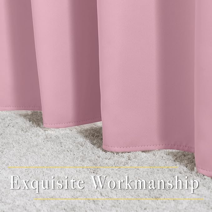 NICETOWN Crystal Pink Short Curtains for Girls Room, Grommet Kitchen Window Curtains Thermal Short Drapes Room Darkening for Cafe, 2 Panels, W52 x L36