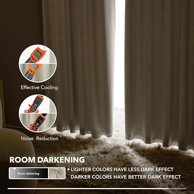 Deconovo Blackout Curtains, Thermal Insulated, W52 x L63 2 Panels, Back Tab, Machine Washable, Room-Darkening Drapes for Bedroom/Living Room Light Beige
