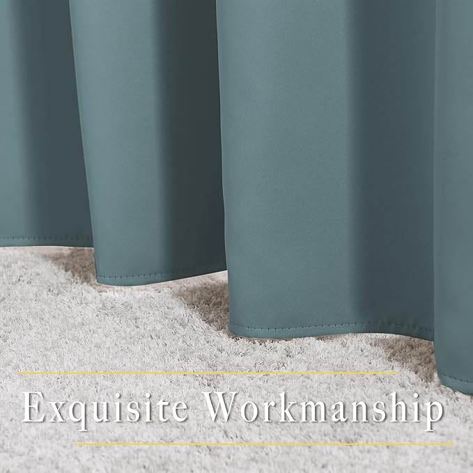 NICETOWN Blackout Greyish Blue Curtains 2 Panels Set - Grommet Room Darkening Thermal Curtains Light Blocking Window Treatments Sound Reducing Drapes for Bedroom/Kids Room, W37 x L63