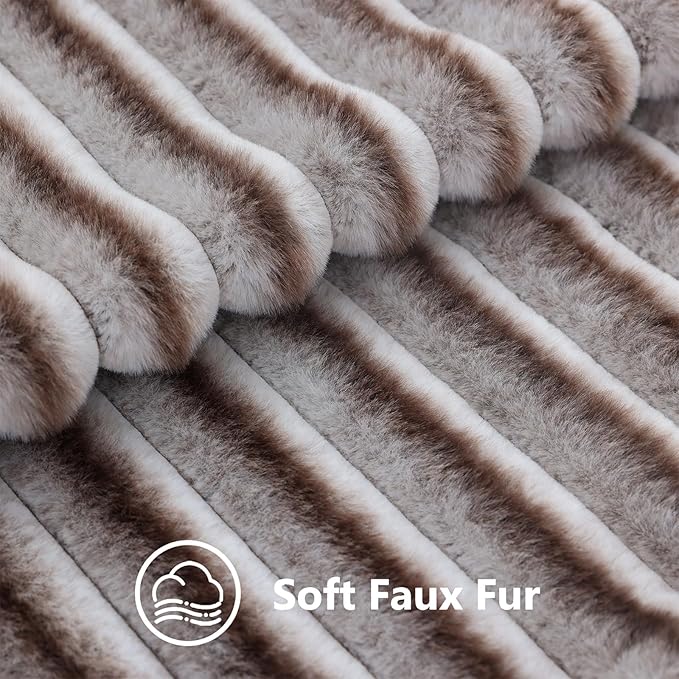 decorUhome Cozy Faux Fur Throw Pillow Covers 24x24 Set of 2 Decorative Soft Plush Striped Modern Farmhouse Boho Couch Euro Sham Pillow Cases with Velvet Back for Sofa Bed Living Room, Brown White
