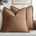 MIULEE Decorative Throw Pillow Covers Neutral Linen Fringe Throw Pillows Euro Shams Set of 2 Brown Boho Farmhouse Cushion Covers for Couch Sofa Bed Living Room Spring Home Decor 24x24 Inch