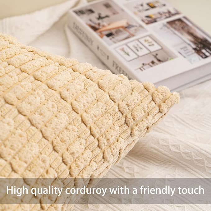 Pack of 2 Corduroy Decorative Throw Pillow Covers 20x20 Inch Soft Striped Pillow Covers Modern Farmhouse Home Decor for Sofa Living Room Couch Bed（Light Brown）