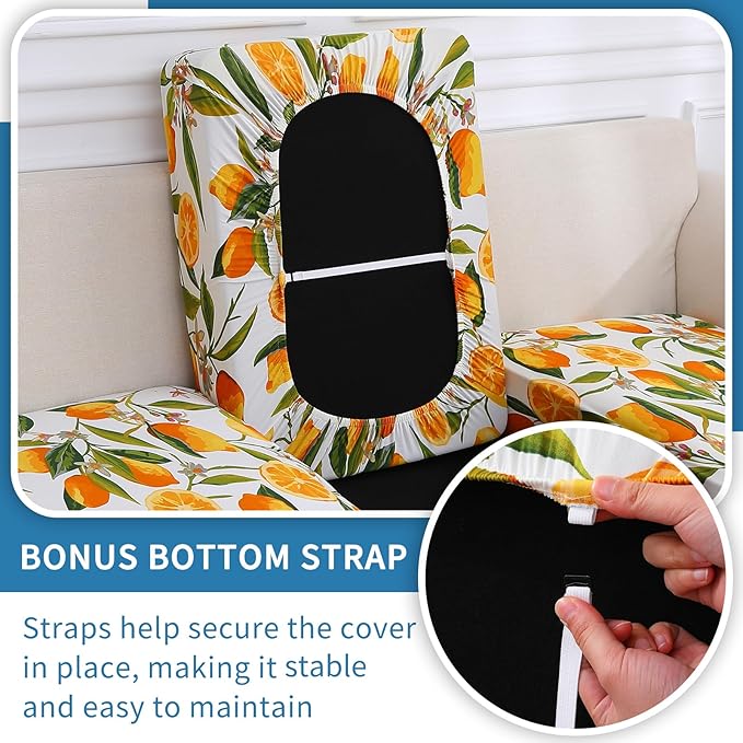 hyha Printed Couch Cushion Covers, Floral Sofa Covers Washable for 2 Cushion Couch, Stretch Pattern Outdoor Cushion Covers for Patio Furniture with Elastic Bottom(Medium, Lemon)