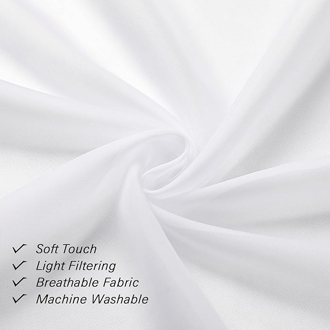 Lecloud Short Sheer Curtains 54 Inches Length 2 Panels, Light Filtering Voile Curtain Drapes for Half Window Kitchen Bedroom, Basic Rod Pocket Living Room Sheer Curtains, 40 W x 54 L Inches, White