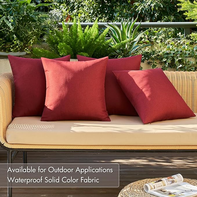 MIULEE Pack of 4 Decorative Throw Pillow Covers Linen Waterproof Pillow Covers Farmhouse Cushion Cases for Outdoor Patio Garden Tent Balcony Couch Sofa18x18 inch Burgundy