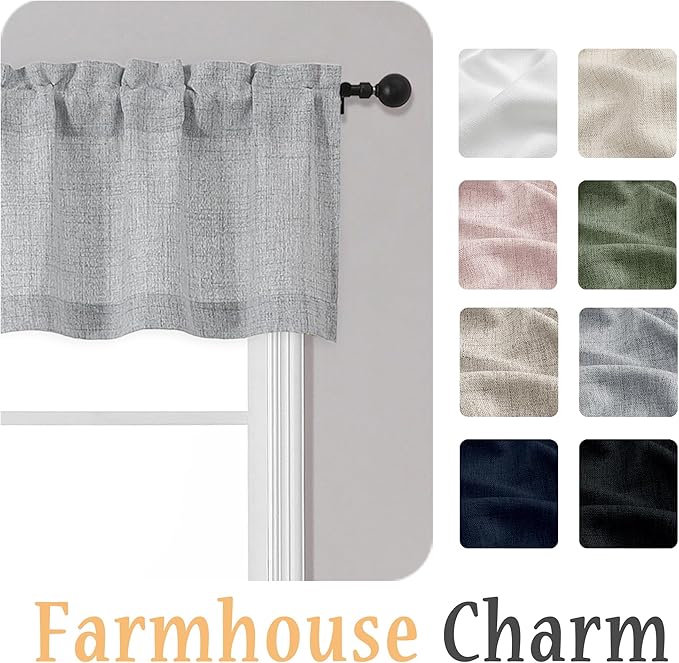 OWENIE Grey Valances for Windows 1 Pcs, Light Filtering Textured Farmhouse Short Small Valance Curtains for Bathroom Basement Living Room Bedroom, Rod Pocket Half Curtains for Windows, 60Wx12L Inch