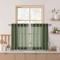 Nanspring Olive Green Linen Curtains 30 Inch Length Short Kitchen, Semi Sheer Boho Cafe Curtains Back Tab and Rod Pocket Basement Drapes for Half Window 30 x 30 Inch,2 Panels