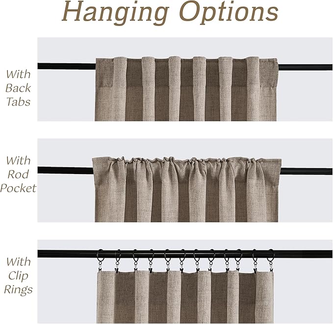 RYB HOME Linen Sheer Curtains and Drapes for Living Room and Dining Room 102 inches Length, Breathable Back Tab/Rod Pocket Semi Sheer Curtains, Oatmeal, W 52 x L 102 inches, 2 Panels Set