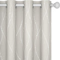 Deconovo Beige Curtains for Living Room, Light Darkening Soundproof Drapes with Wave Dots Silver Print, Farmhouse Boho Curtain, 52 x 84 Inch Long, Set of 2 Window Panels for Bedroom Office Nursery