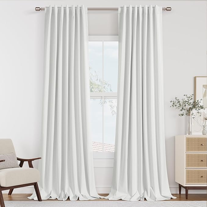 Guken 100% Blackout Linen Curtains 110 Inch Wide by 52 Inch 2 Panels Set for Living Room Bedroom Back Tab Thermal Insulated Black Out Linen Drapes Room Darkening Window Curtains