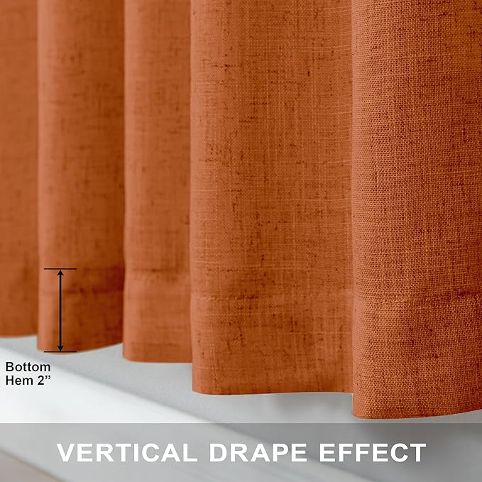 Pitalk Burnt Orange Curtains 84 Inch Length for Living Room 2 Panels Back Tab Pocket Flax Linen Blend Drapes Light Filtering Semi Sheer Boho Curtain for Bedroom Bohemian Farmhouse Rust Copper Brown