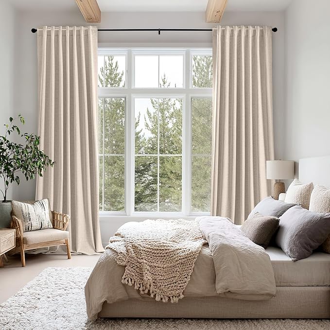 MIULEE 100% Blackout Linen Curtains for Bedroom, Natural Solid Luxury Decor Thermal Insulation Room Darkening Drapes for Living Room Nursery Back Tab Rod Pocket 42 x 90 Inches, 2 Panels
