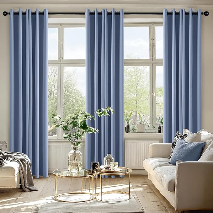 MIULEE Denim Blue Blackout Curtains for Bedroom Living Room 84 Inches Long 2 Panels, Thermal Insulated Room Darkening Drapes Solid Grommet Noise Reduction Light Blocking Window Treatments 40x84 Inch