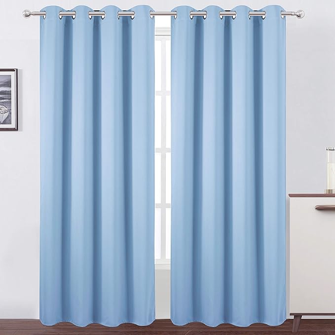 LEMOMO Sky Blue Thermal Blackout Curtains/52 x 108 Inch/Set of 2 Panels Room Darkening Curtains for Bedroom