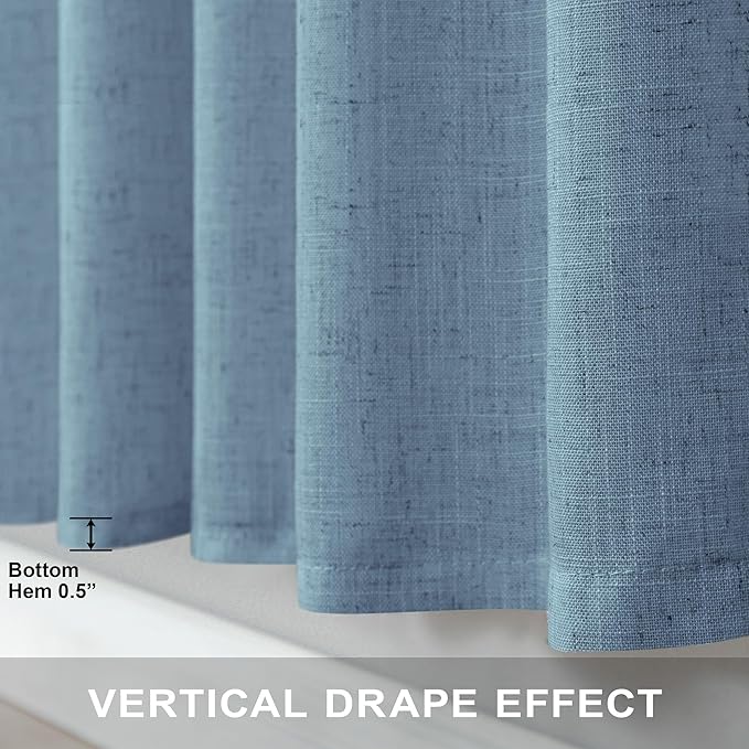 Blue Curtains 38 Inch Width for Kitchen Door 2 Panels Back Tab Rod Pocket Semi Sheer Linen Skinny Light Blue Small Curtain for Bedroom Laundry Bathroom Side Windows Country Farmhouse Wide 38x63 Length