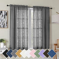 Simplebrand Grey Semi Sheer Curtains 45 Inch Length 2 Panels, Geometric Jacquard Clip Textured Short Sheer Curtains for Bedroom，Modern Elegant Window Curtains Drapes/Treatment Sheer，42x45 inch