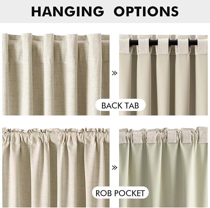 MIULEE 100% Blackout Linen Curtains for Bedroom, Cream Solid Luxury Decor Thermal Insulation Room Darkening Drapes for Living Room Nursery Back Tab Rod Pocket 42 x 72 Inches, 2 Panels