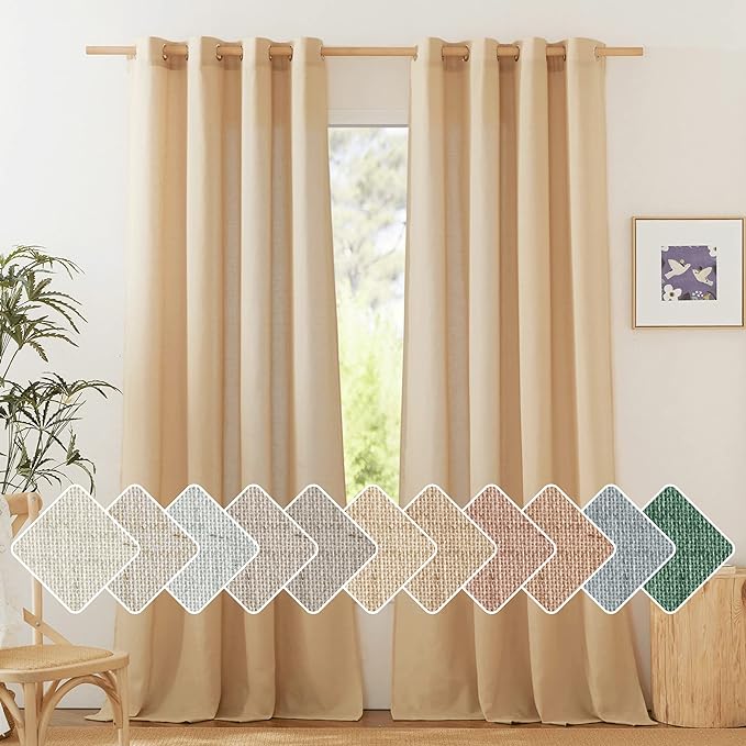 NICETOWN Linen Burlap Curtains 108" Long for Windows, Grommet Top Privacy Added Privacy with Light Filtering Linen Blend Window Treatments for Bedroom/Living Room, W55 x L108, Set of 2