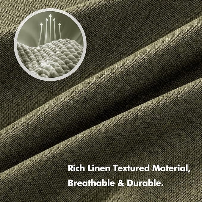MIULEE 100% Blackout Linen Curtains for Bedroom, Light Olive Green Solid Luxury Decor Thermal Insulation Room Darkening Drapes for Living Room Nursery Back Tab Rod Pocket 42 x 72 Inches, 2 Panels