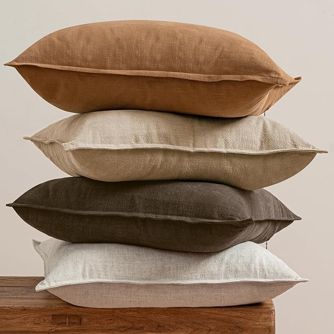 MIULEE Neutral Brown Linen Pillow Covers Pack of 4 Decorative Natural Fall Throw Pillow Covers Soft Accent Boho Farmhouse Couch Pillowcases Modern Spring Decor for Living Room Bed Sofa 18x18 Inch